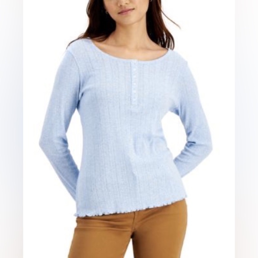 NWT STYLE CO WOMENS COTTON POCKET T-SHIRT INDUSTRIAL BLUE - S